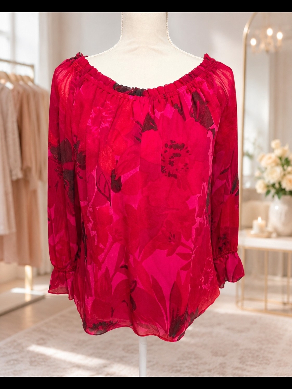 CeCe Fuchsia Floral Off-Shoulder Blouse, Size M - Picture 5 of 9
